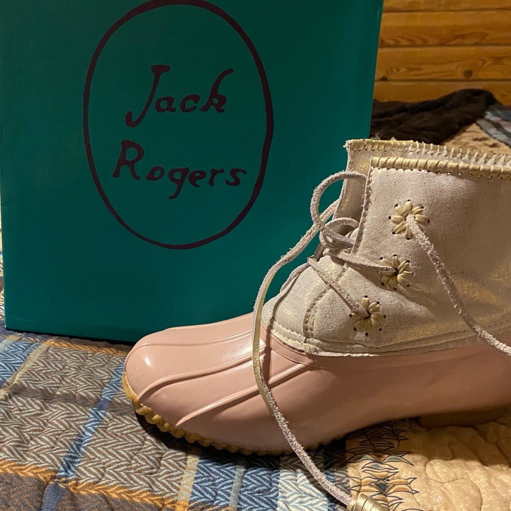 Jack Rogers Pink and Cream Lace-Up Boots
